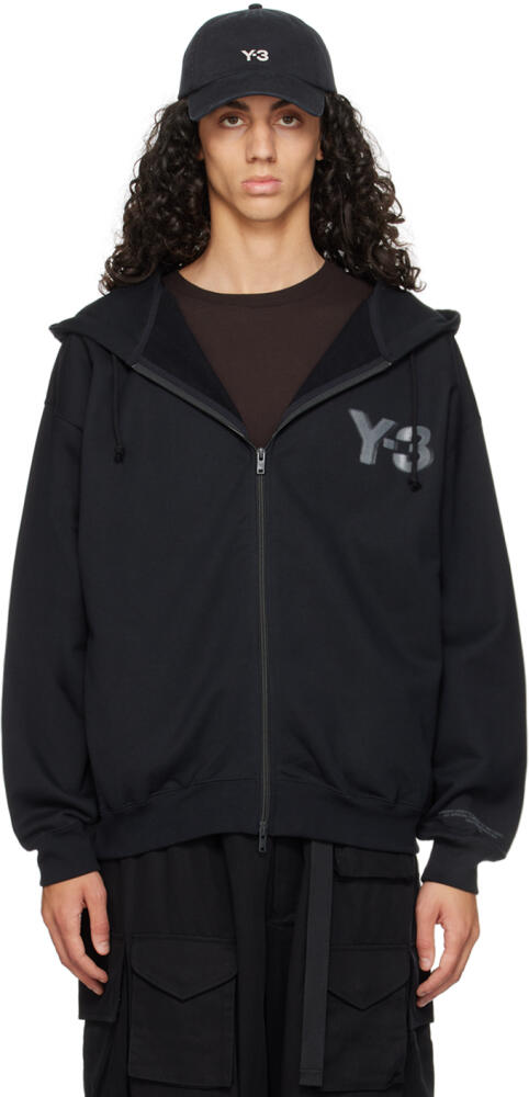 Y-3 Black Printed-Logo Hoodie Cover