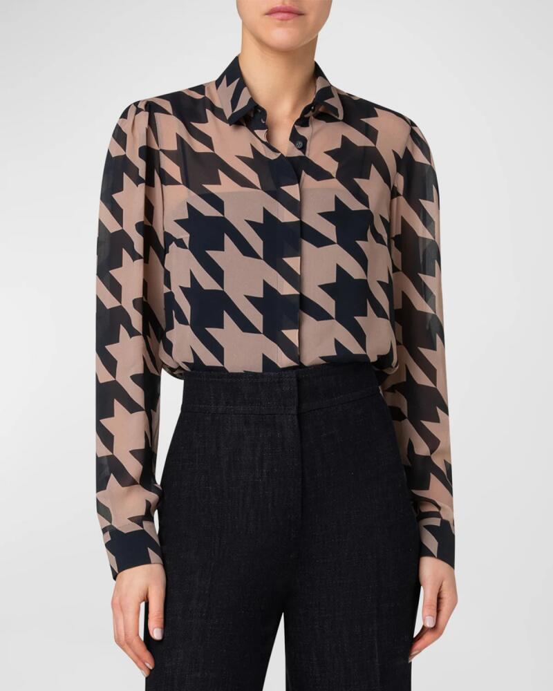 Akris punto Houndstooth Print Button-Front Blouse Cover