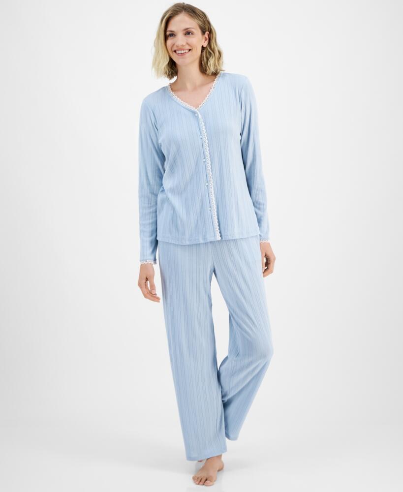 Charter Club Women's 2-Pc. Pointelle Lace-Trim Pajama Set, Created for Macy's - Dolphin Blue Cover