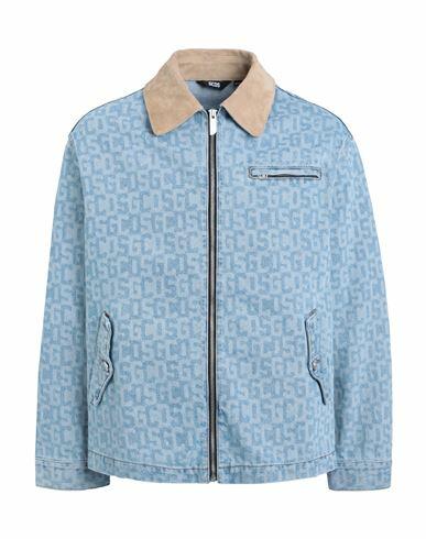 Gcds Man Denim outerwear Blue Cotton, Leather Cover