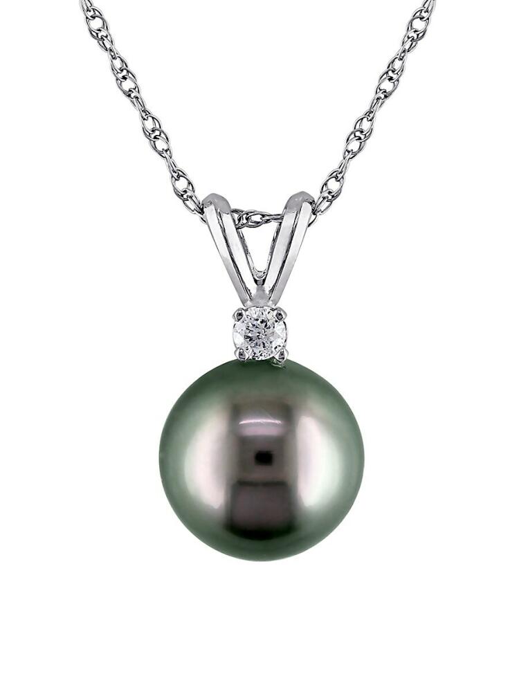 Sonatina Women's 14K White Gold, 8.5-9MM Black Tahitian Cultured Pearl & Diamond Pendant Necklace Cover