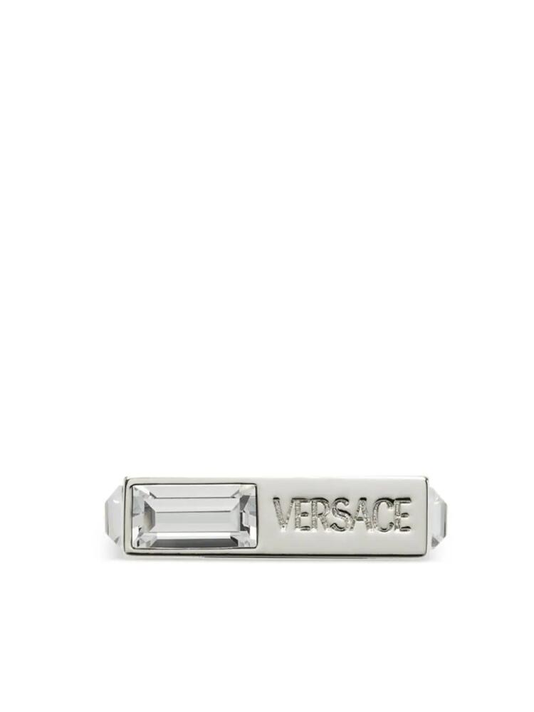 Versace logo-engraved crystal-embellished ring - Silver Cover