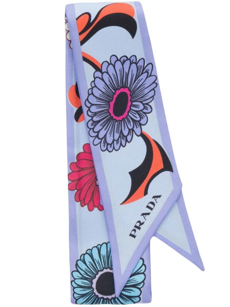 Prada floral-print twill scarf - Blue Cover