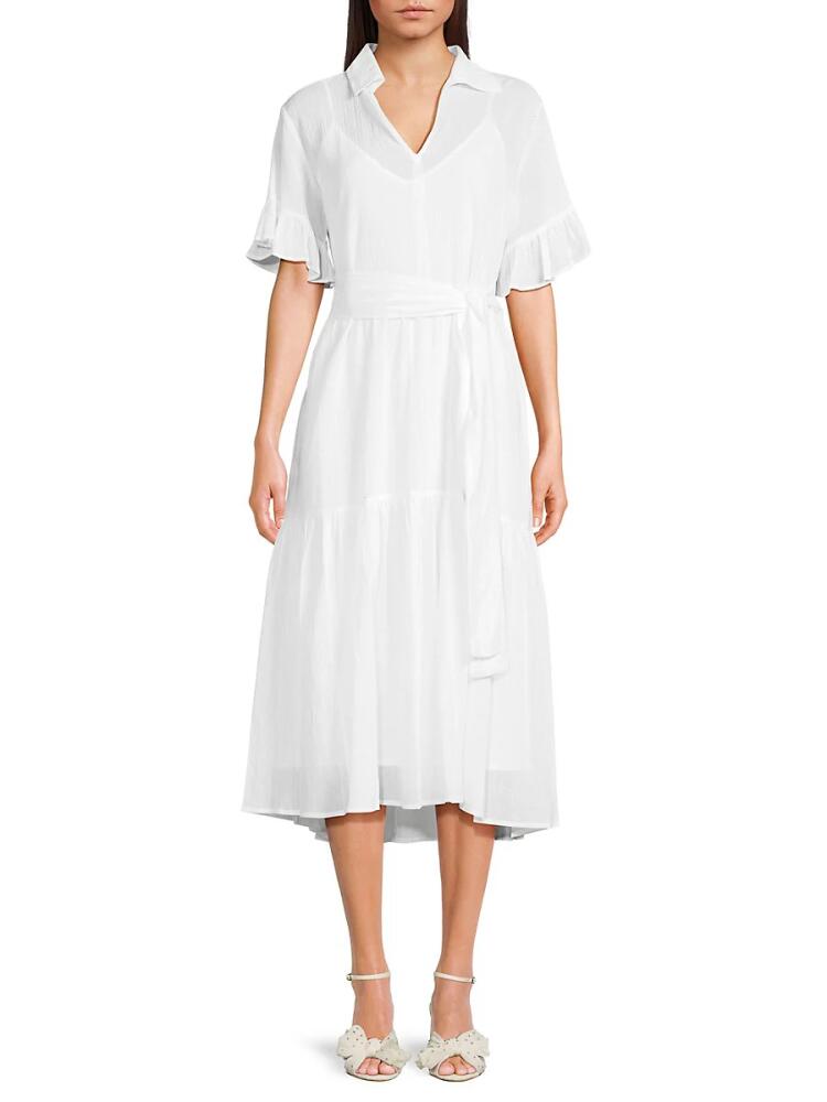 Tommy Hilfiger Women's Tiered Belted Midi Dress - Bright White Cover