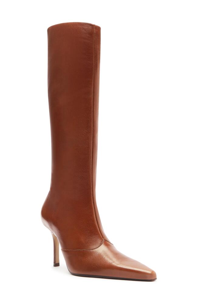 Schutz Raffaela Up Stiletto Pointed Toe Knee High Boot in Brown Cover