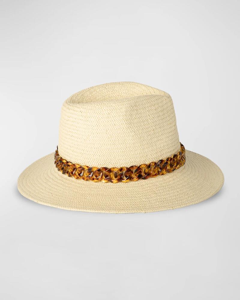 Michael Kors Straw Fedora With Tortoise Chain Cover