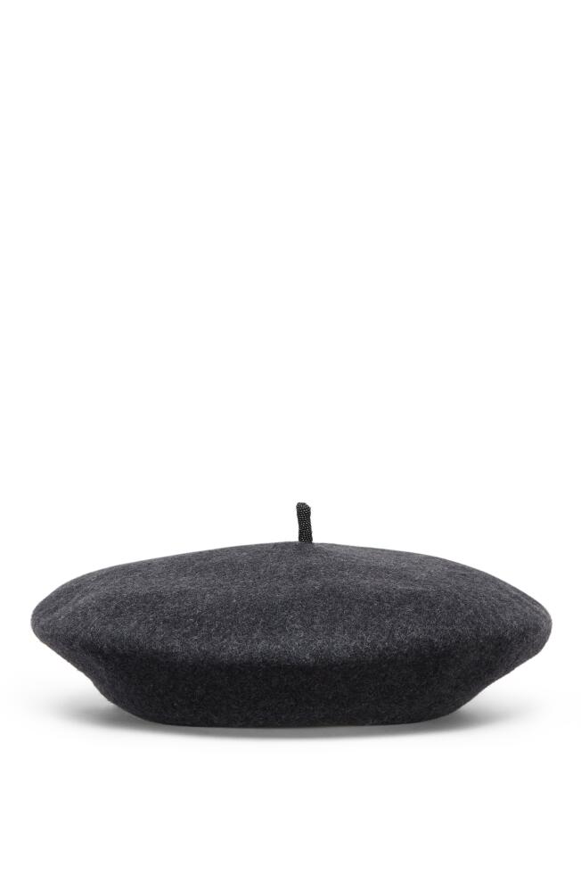 Brunello Cucinelli Wool beret with Precious detail in Lignite Grey Cover