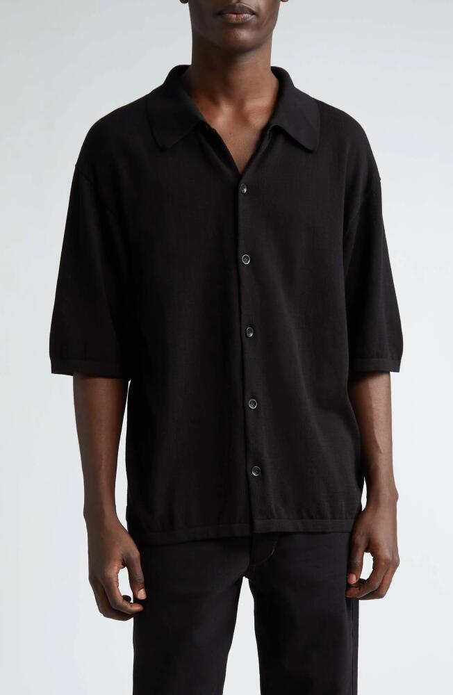 Lemaire Short Sleeve Cotton Knit Button-Up Shirt in Black Cover