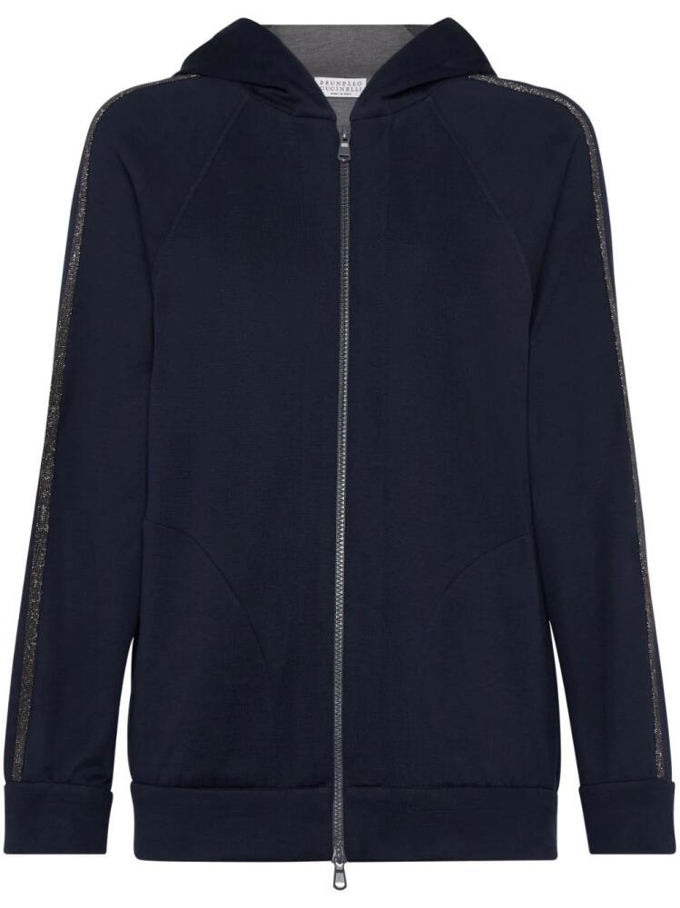 Brunello Cucinelli zip-up cotton-blend hoodie - Blue Cover