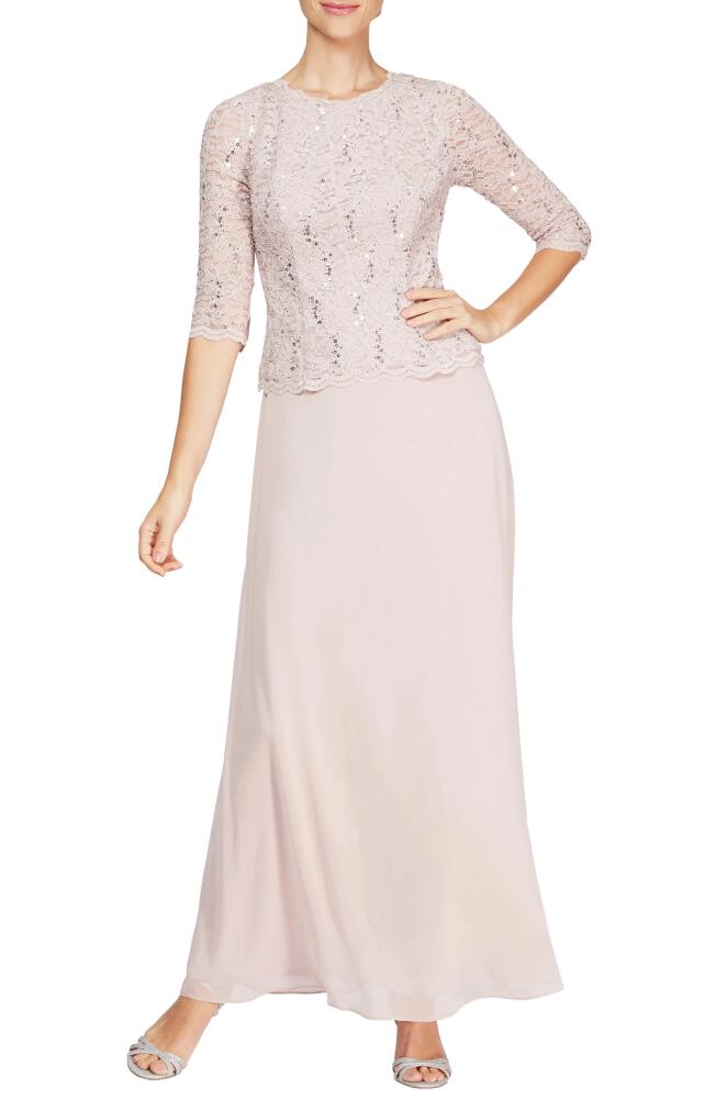 Alex Evenings Sequin Lace & Chiffon Gown in Shell Pink Cover