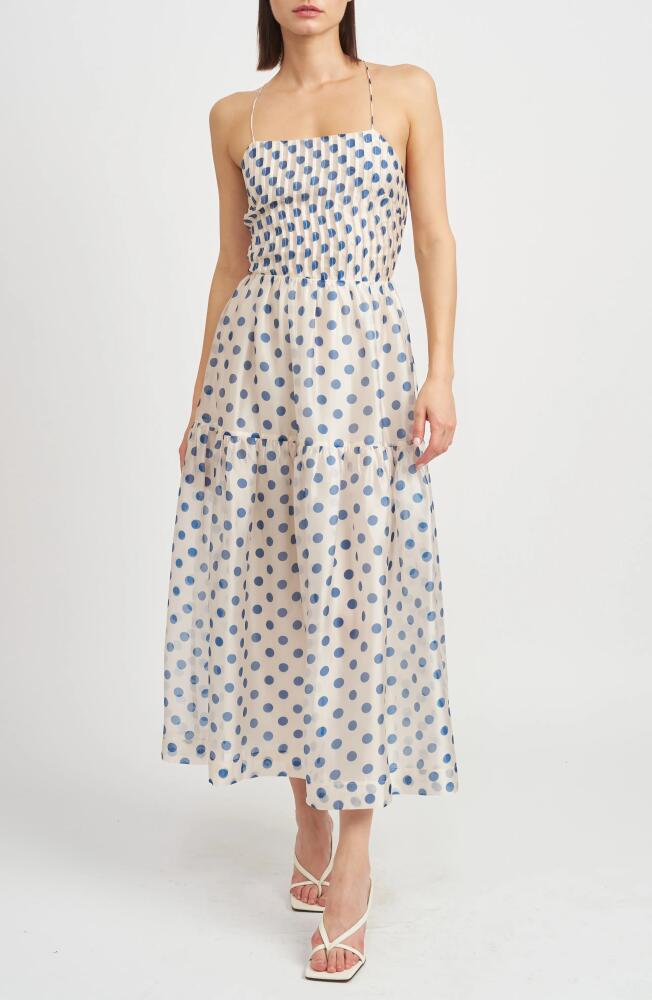 En Saison Frances Polka Dot Strappy Back Dress in Blue Cover