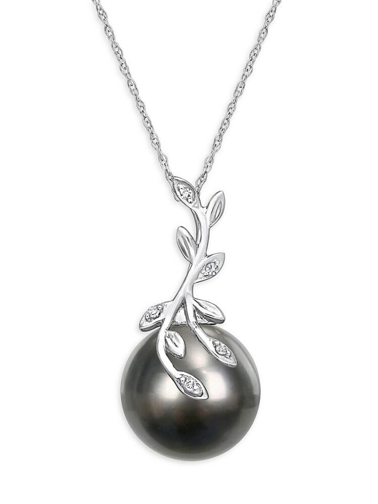 Sonatina Women's 14K White Gold, 12-12.5MM Tahitian Pearl & Diamond Pendant Necklace Cover