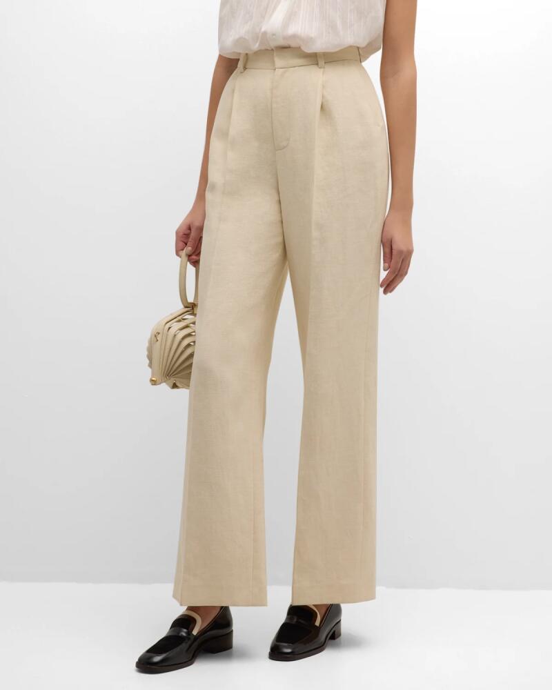 Vanessa Bruno Cyrano Pleated High-Rise Cotton-Linen Pants Cover