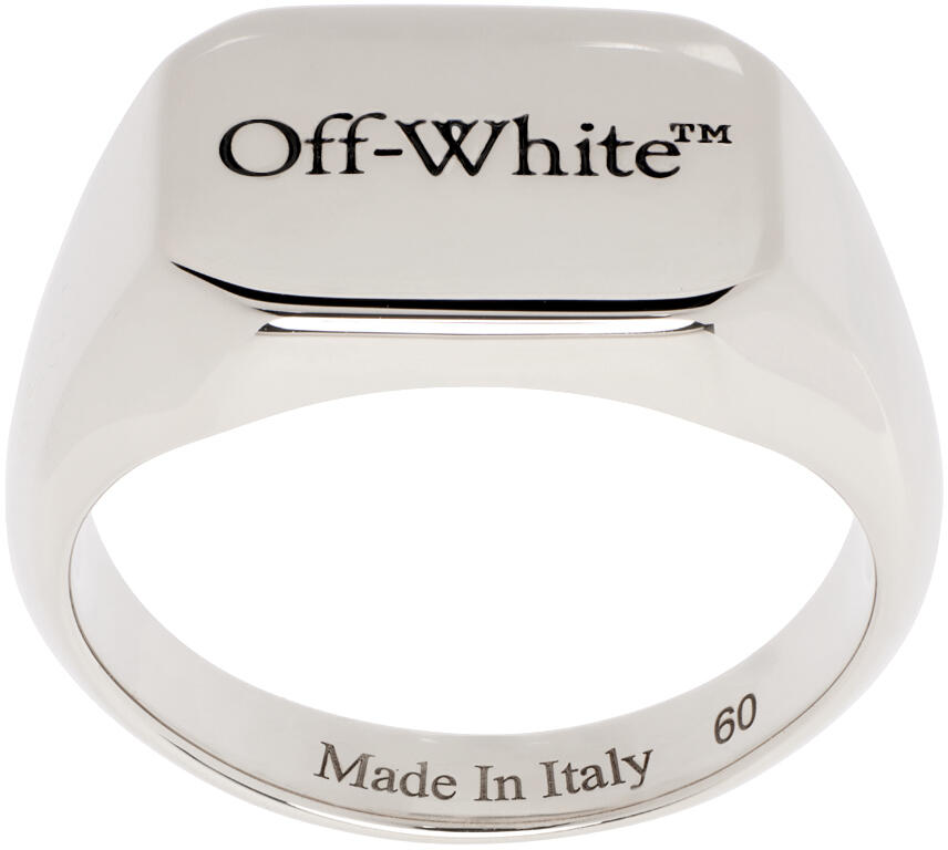 Off-White Silver Rectangular Logo Ring Cover