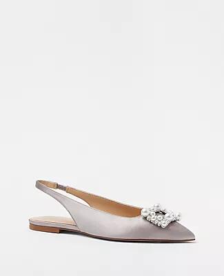 Ann Taylor Pearlized Buckle Pointy Toe Satin Slingback Flats Cover