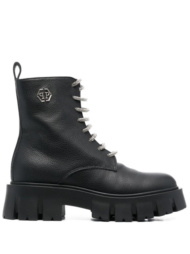 Philipp Plein logo-plaque lace-up leather boots - Black Cover