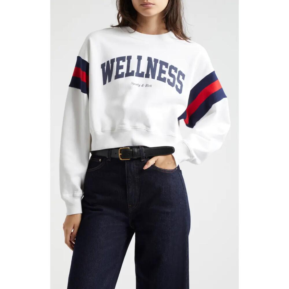 Sporty & Rich Wellness Ivy Rugby Stripe Cotton Graphic Sweatshirt in White Cover