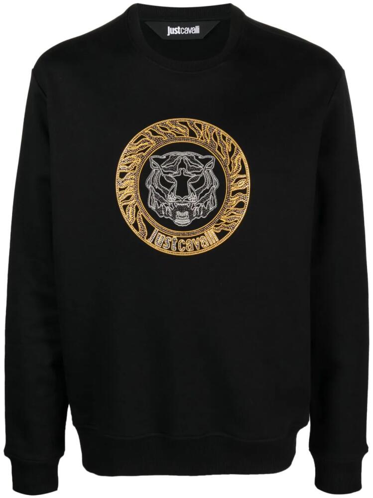 Just Cavalli rhinestone-embellished logo-print jumper - Black Cover