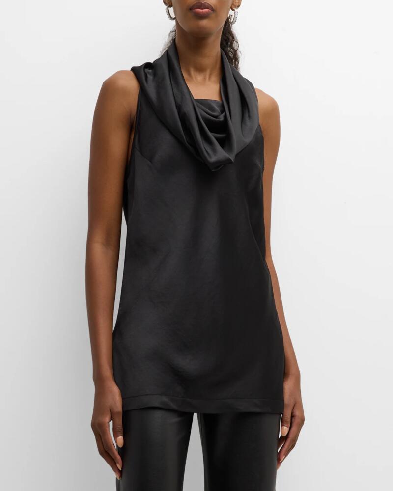 Finley Sleeveless Cowl-Neck Hammered Satin Top Cover