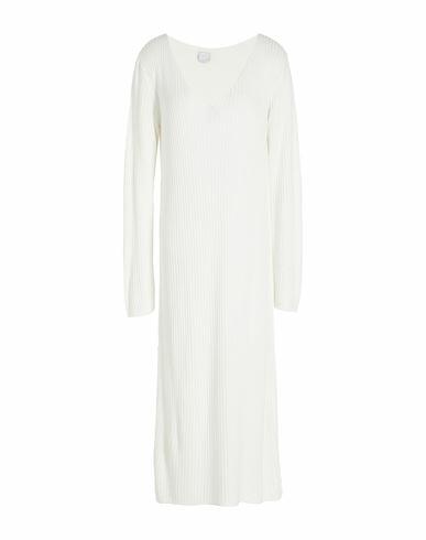 8 By Yoox V-neck Ribbed Long Dress Woman Midi dress White Viscose Cover