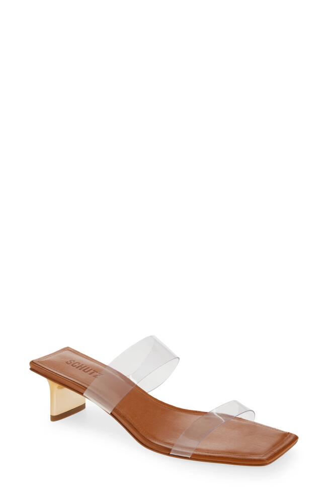 Schutz Ariella Slide Sandal in Transparente/Cuoio Brown Cover