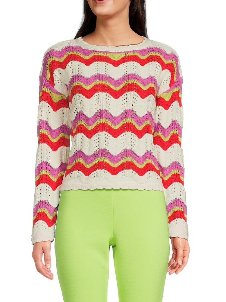 Design 365 Women's Colorblock Crochet Sweater - Pink Multicolor Cover