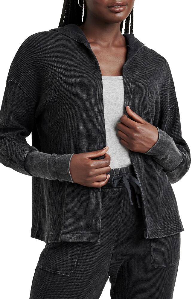 Splendid Jaime Thermal Knit Open Front Hoodie in Black Wash Cover