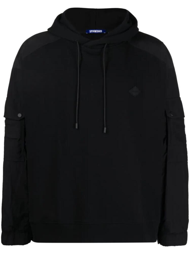 Spoonyard logo-patch panelled hoodie - Black Cover