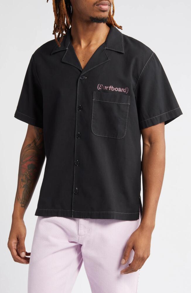 STOCKHOLM SURFBOARD CLUB Stoffe Swarovski Crystal Embellished Short Sleeve Button-Up Shirt in Overdyed Black Cover