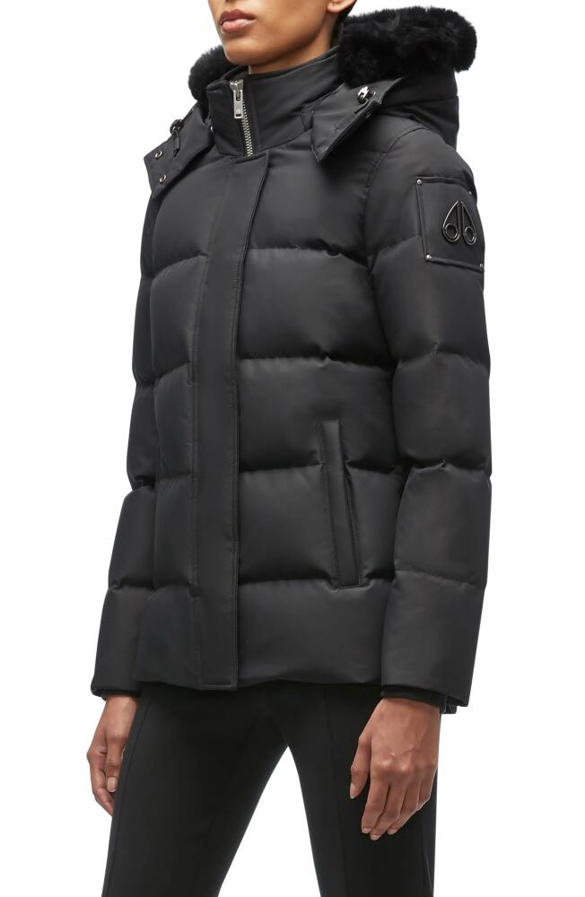 Moose Knuckles Women's Cloud 3Q Down Jacket with Removable Genuine Shearling Trim in Black/Black Cover