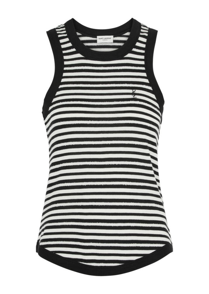 Saint Laurent Logo Striped Cotton-blend Tank - Black And White Cover