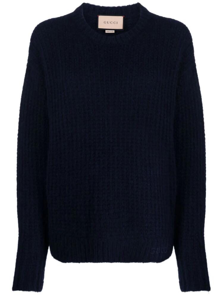 Gucci logo-embroidered knitted cashmere jumper - Blue Cover