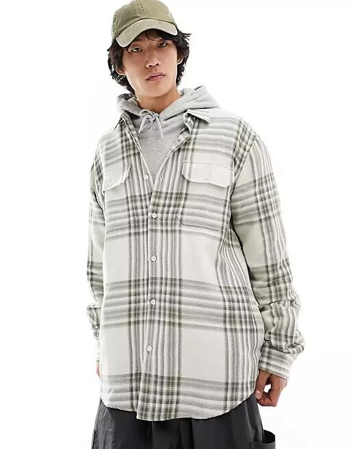 Pull & Bear checked long sleeve shirt in ecru-Neutral Cover