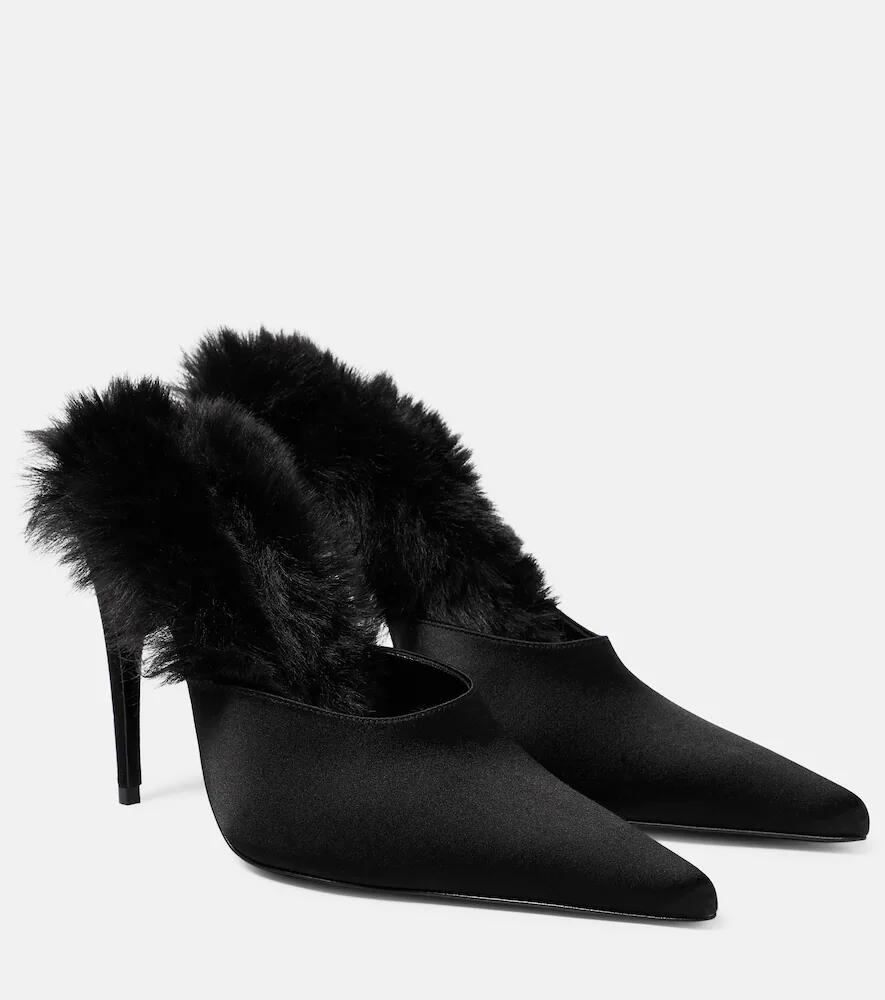 Magda Butrym Faux fur-trimmed satin mules Cover