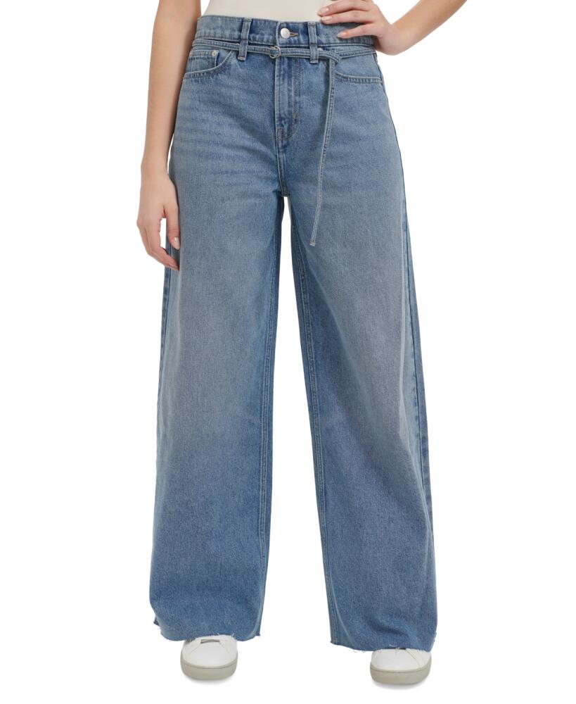 Calvin Klein Jeans Women's Cut-Hem High-Rise Wide-Leg Belted Cotton Denim Jeans - Navigate Cover