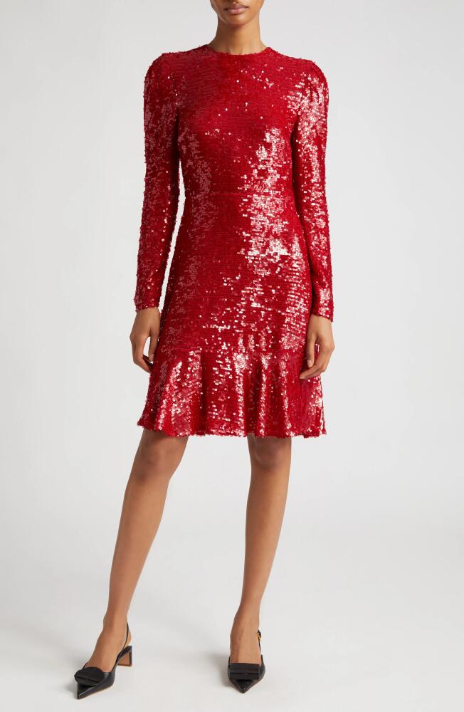 Erdem Tiered Ruffle Long Sleeve Sequin Cocktail Dress in Ruby Red Cover