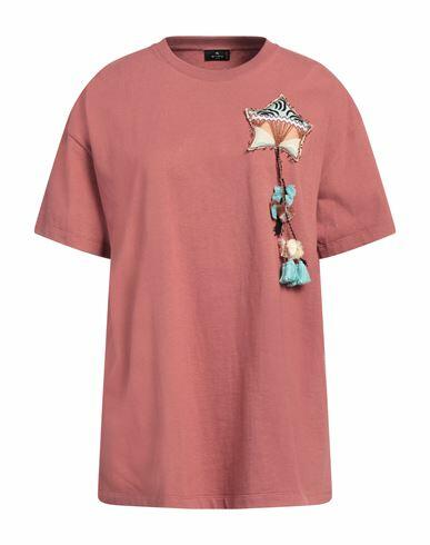 Etro Woman T-shirt Brick red Cotton Cover