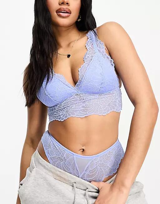 ASOS DESIGN Sienna lace longline padded bralette in cornflower blue Cover