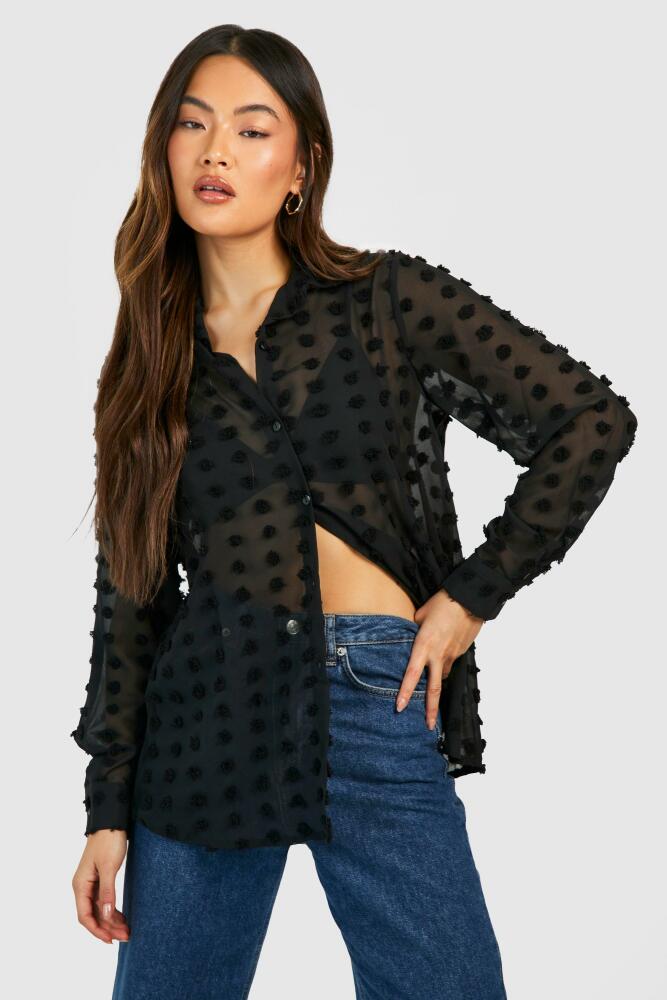 boohoo Womens Textured Spot Oversized Shirt - Black Cover