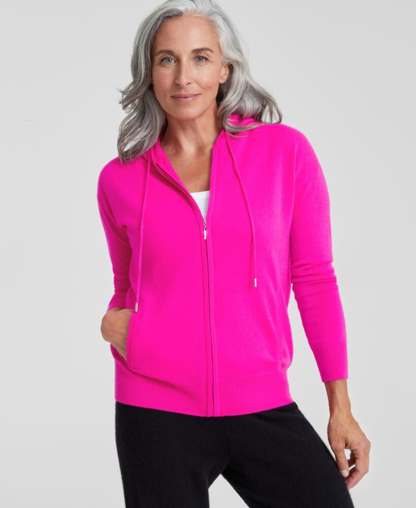 Charter Club Women's 100% Cashmere Zip Hoodie, Created for Macy's - Fierce Pink Cover