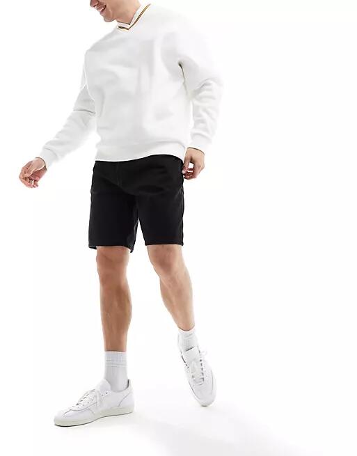 Pull & Bear relaxed denim short in black-White Cover