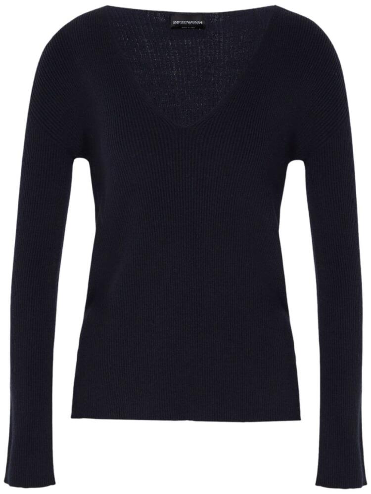 Emporio Armani fine-ribbed V-neck jumper - Blue Cover