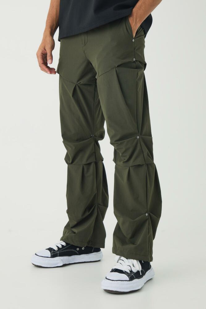 boohoo Mens Slim Fit Flare Stacked Pants With Ruched Detail - Green Cover