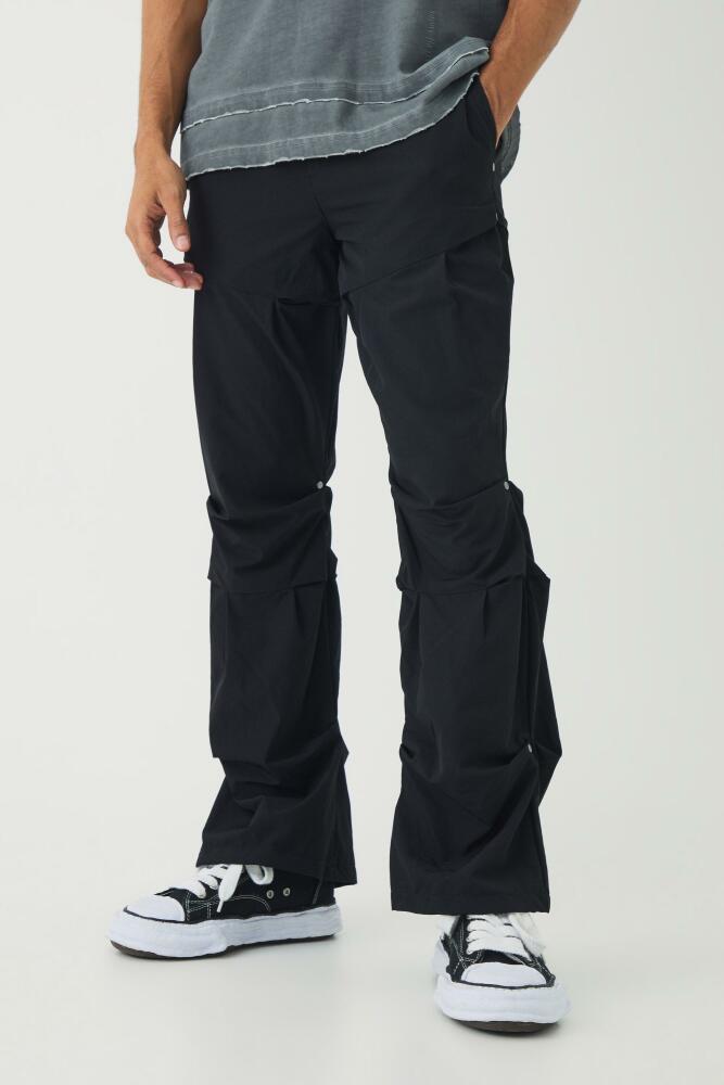 boohoo Mens Slim Fit Flare Stacked Pants With Ruched Detail - Black Cover