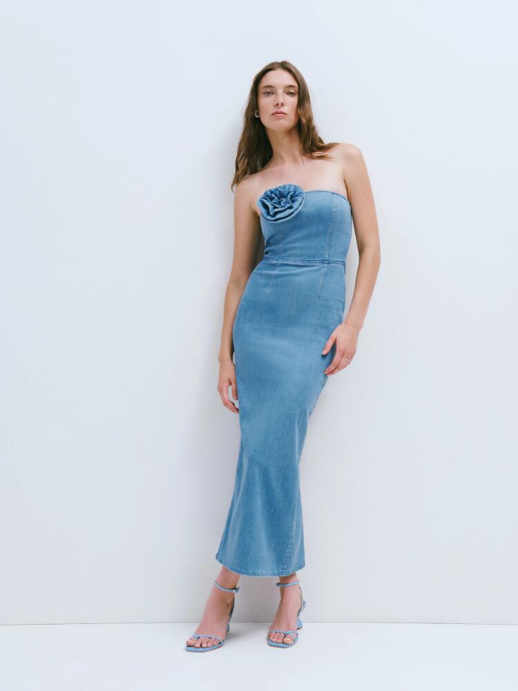 Reformation Rosette Denim Midi Dress Cover