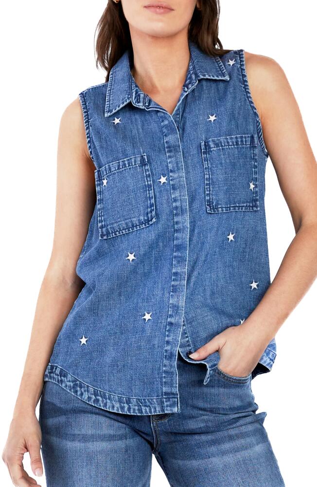 Billy T Star Embroidered Sleeveless Denim Shirt Cover