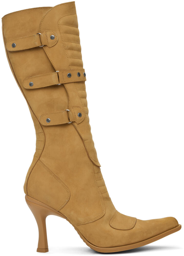 VETEMENTS Tan New Rock Edition Biker Heeled Boots Cover