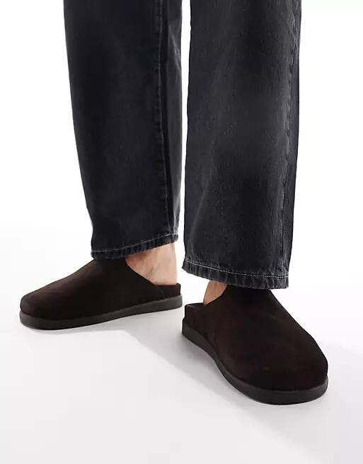 Walk London Breeze Slip On Mules In Brown Suede Cover