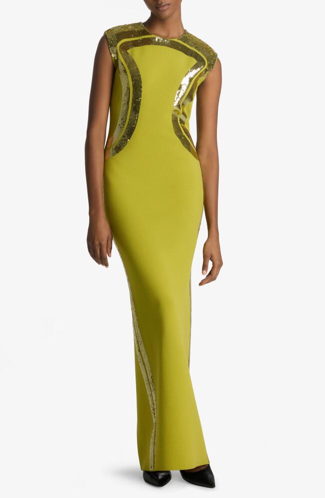 St. John Collection Sequin Embroidered Sleeveless Gown in Peridot Cover