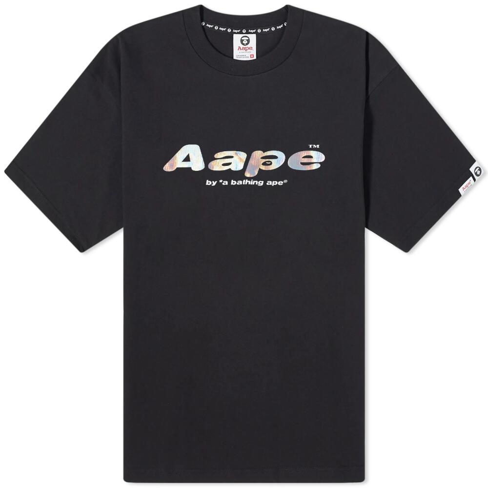 Men's AAPE Laser Foil Back Print Moon Face T-Shirt in Black Cover